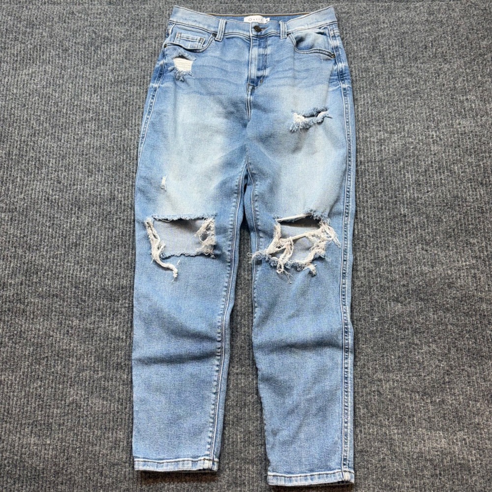 Oasis by Eunina Distressed High Rise Mom Jeans Light Wash Womens Size 5 Denim